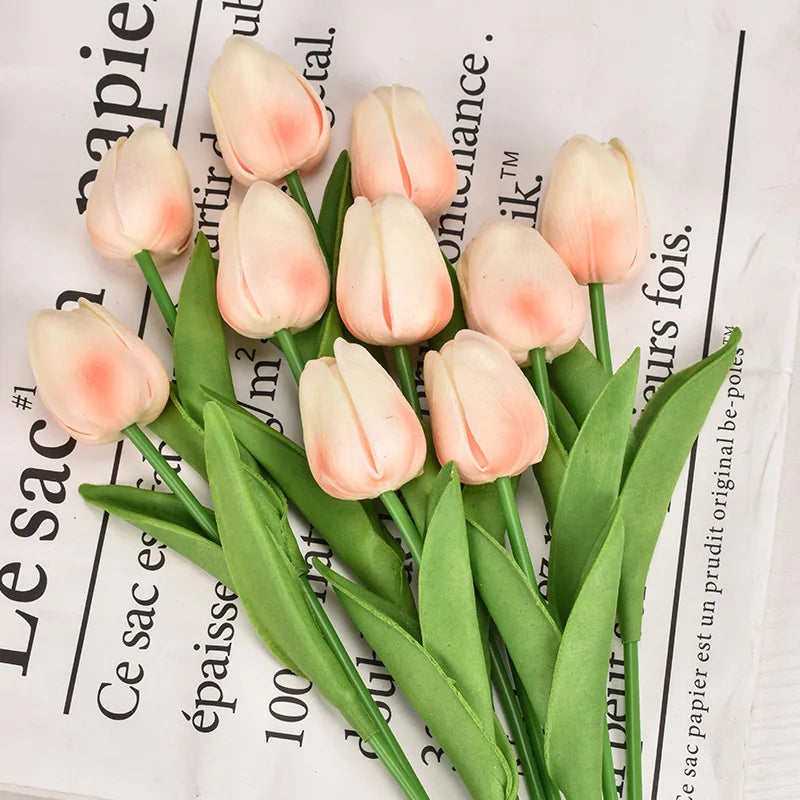 Real Touch Artificial Tulip Bouquet (3–20pcs) – Elegant Faux Flowers for Home & Wedding Decor