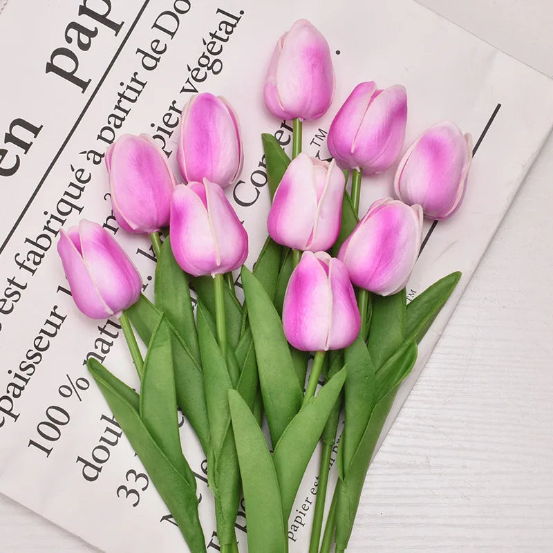 Real Touch Artificial Tulip Bouquet (3–20pcs) – Elegant Faux Flowers for Home & Wedding Decor