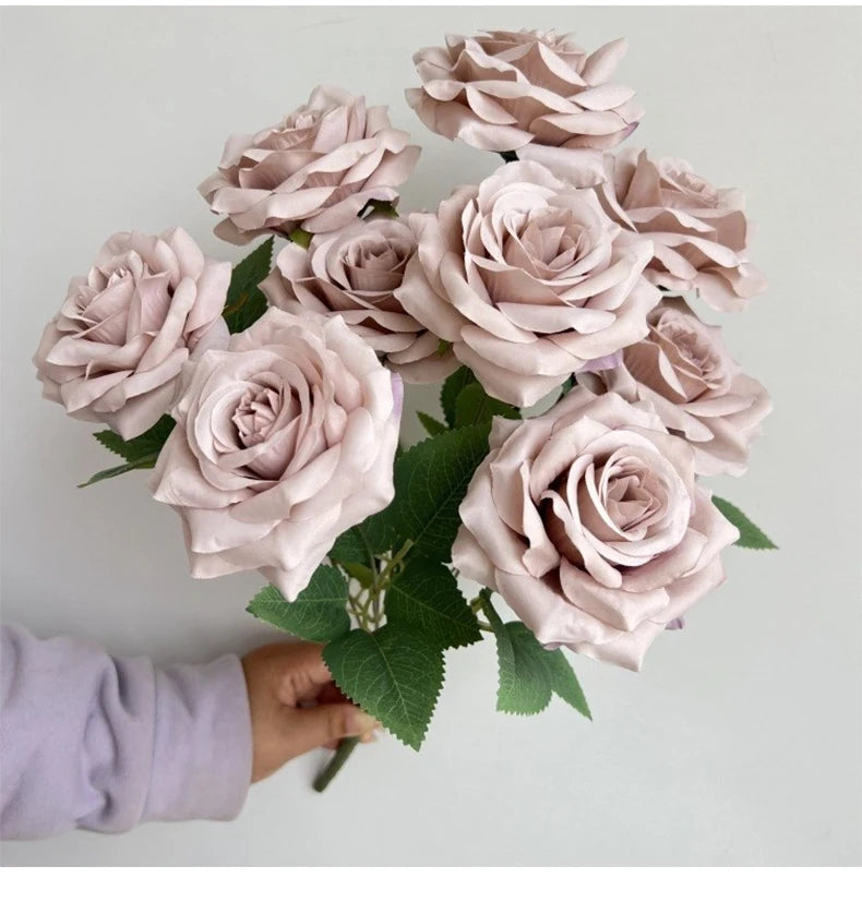 9-Head Diamond Rose Bouquet Artificial Flowers for Wedding & Home Decor