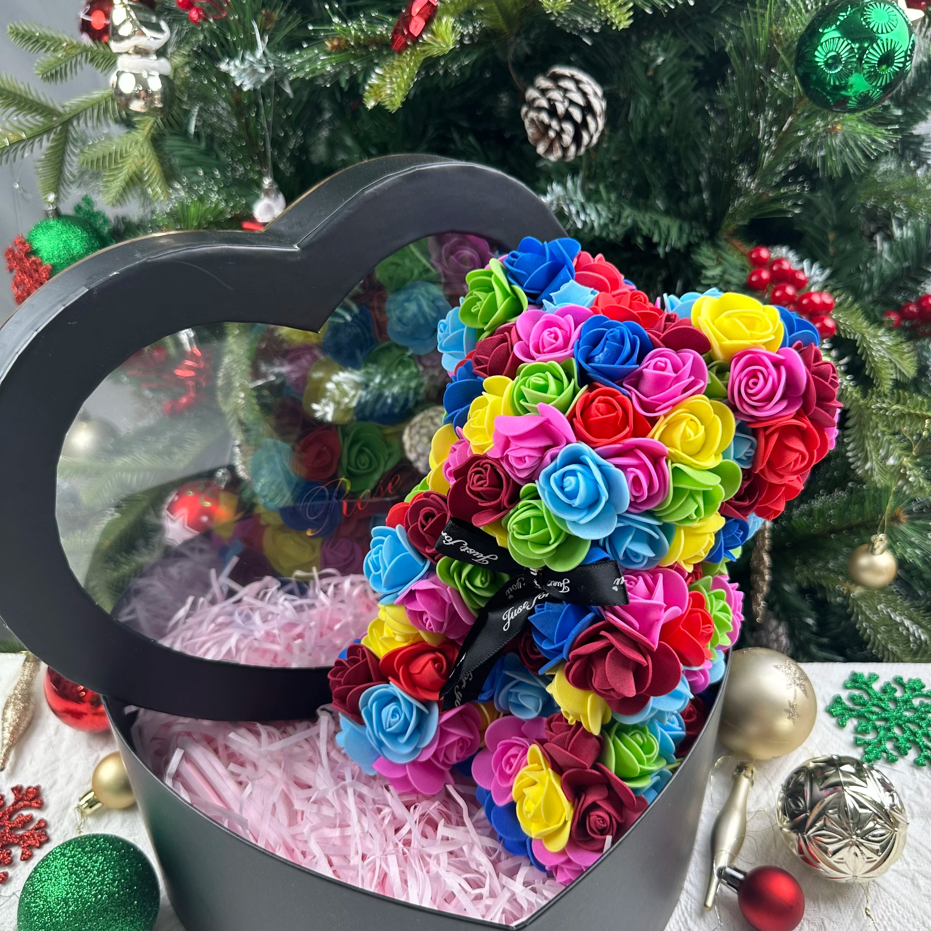 Artificial Teddy Rose Flower Bear with Box