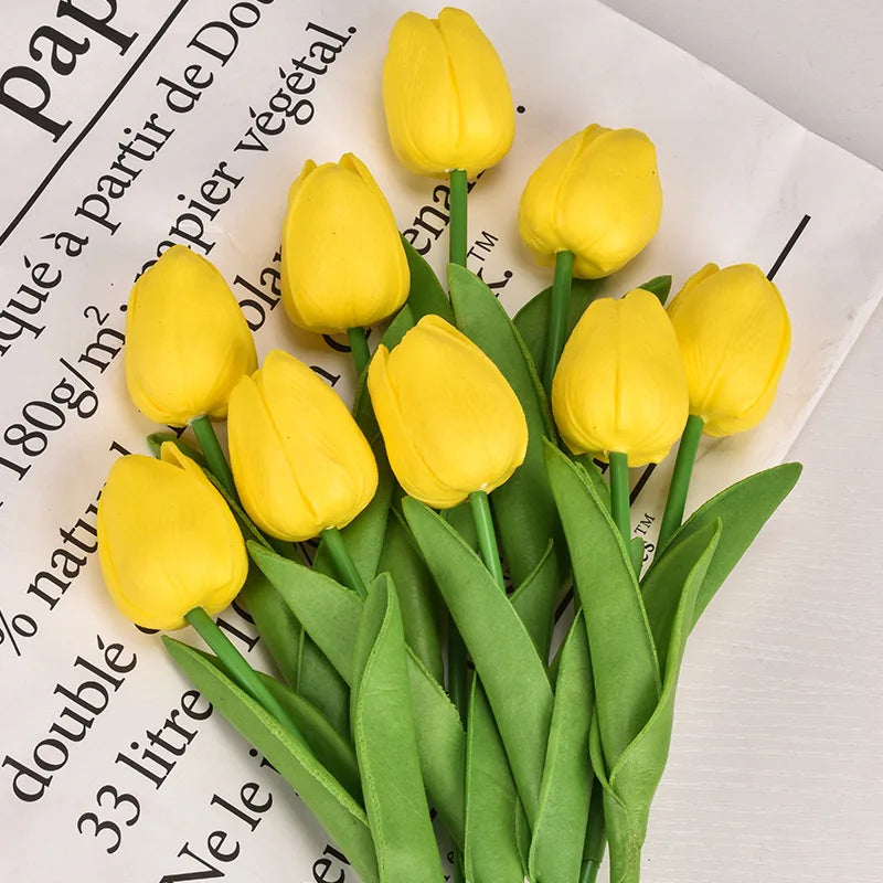 Real Touch Artificial Tulip Bouquet (3–20pcs) – Elegant Faux Flowers for Home & Wedding Decor