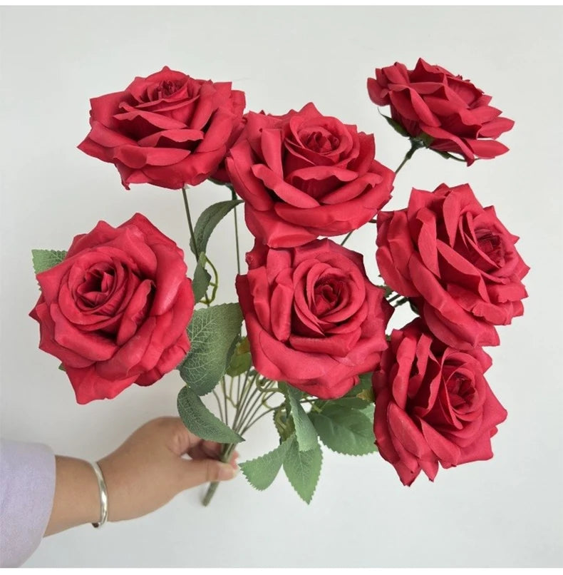 9-Head Diamond Rose Bouquet Artificial Flowers for Wedding & Home Decor