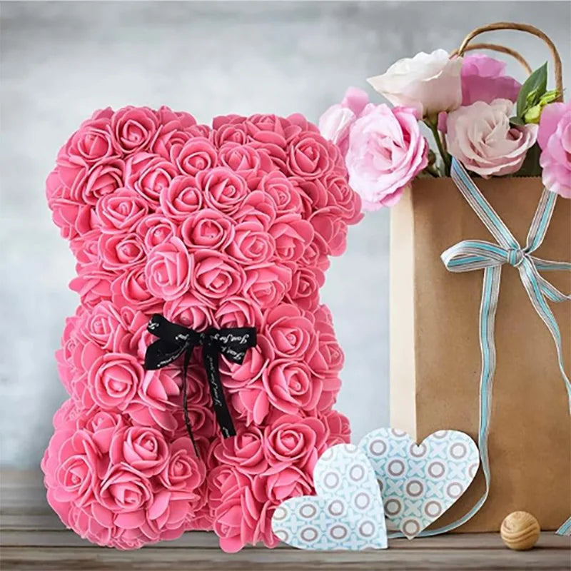 Artificial Teddy Rose Flower Bear with Box
