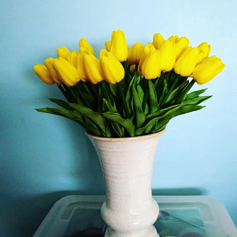 Real Touch Artificial Tulip Bouquet (3–20pcs) – Elegant Faux Flowers for Home & Wedding Decor