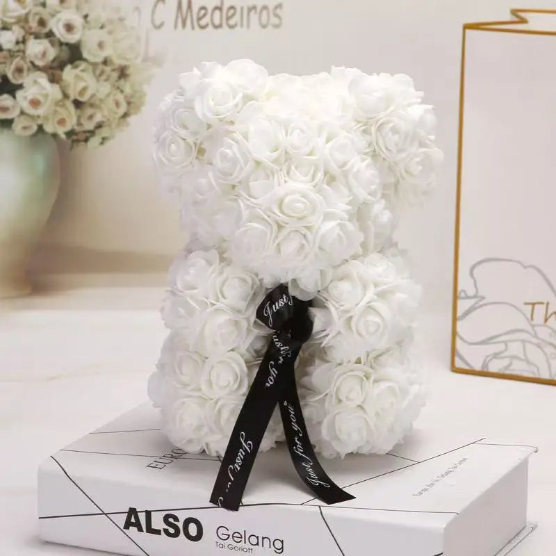 Artificial Teddy Rose Flower Bear with Box