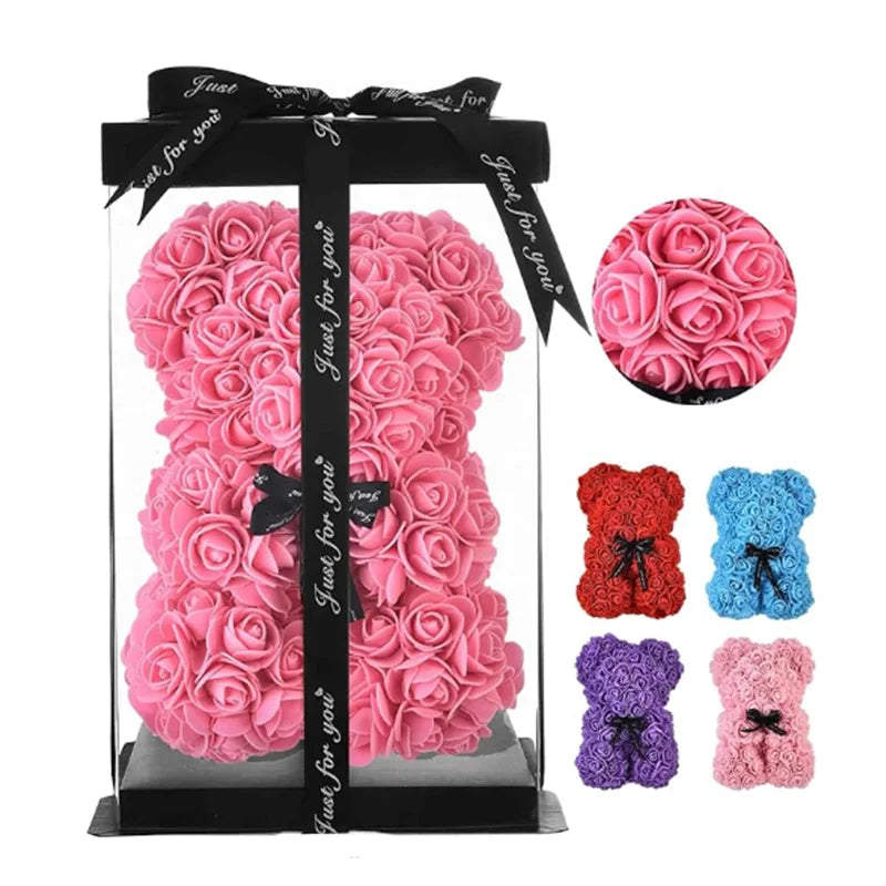 Artificial Teddy Rose Flower Bear with Box