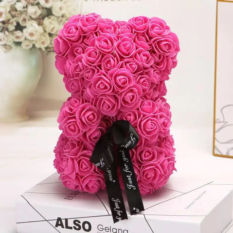Artificial Teddy Rose Flower Bear with Box