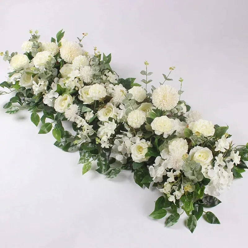 100cm Luxury White Rose Flower Row – Elegant Artificial Wedding & Event Decor