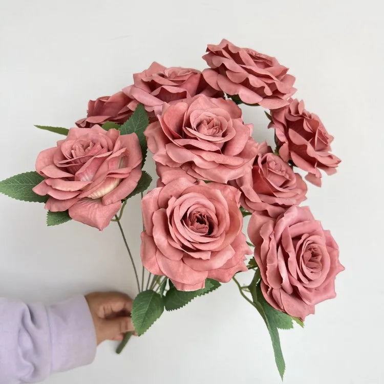 9-Head Diamond Rose Bouquet Artificial Flowers for Wedding & Home Decor