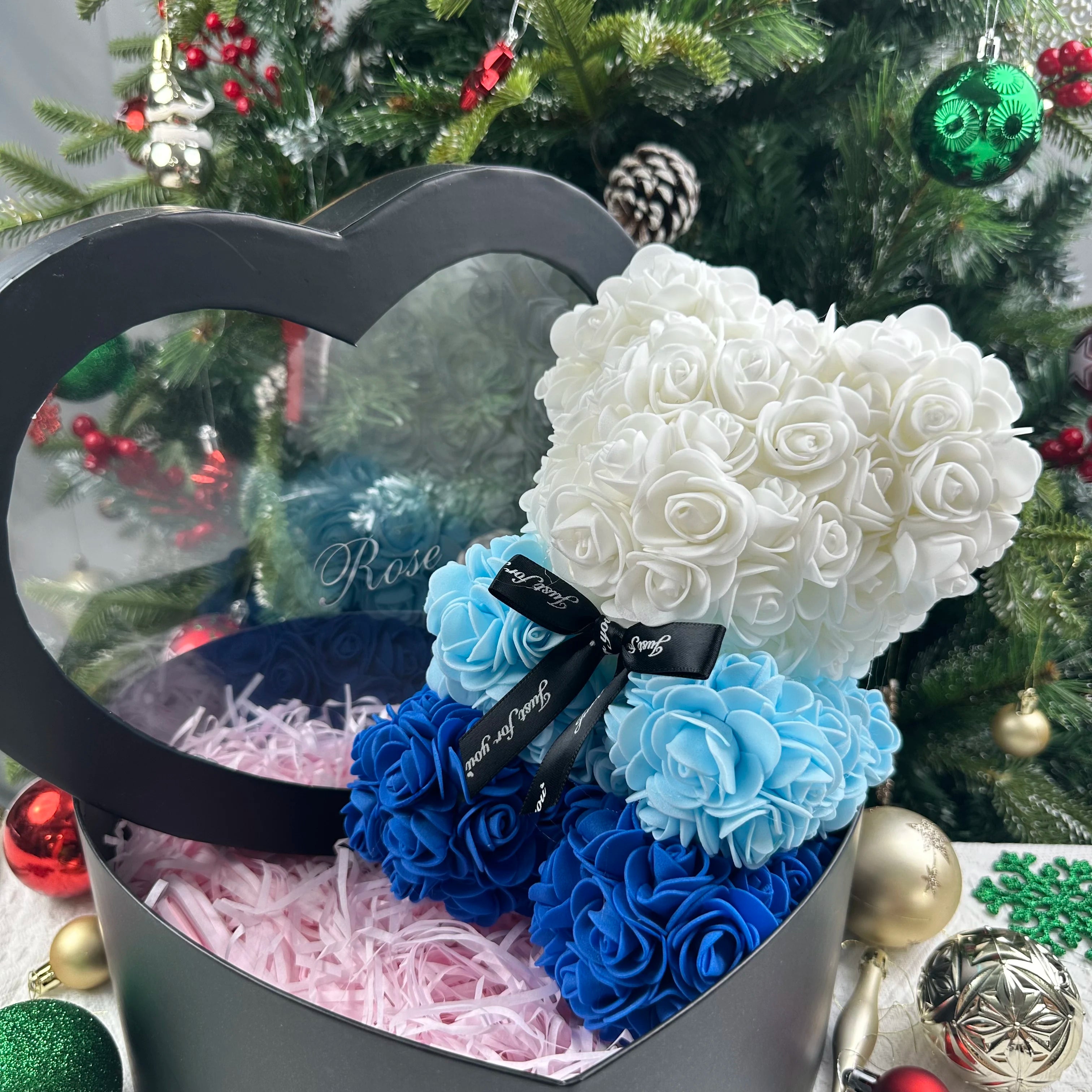 Artificial Teddy Rose Flower Bear with Box
