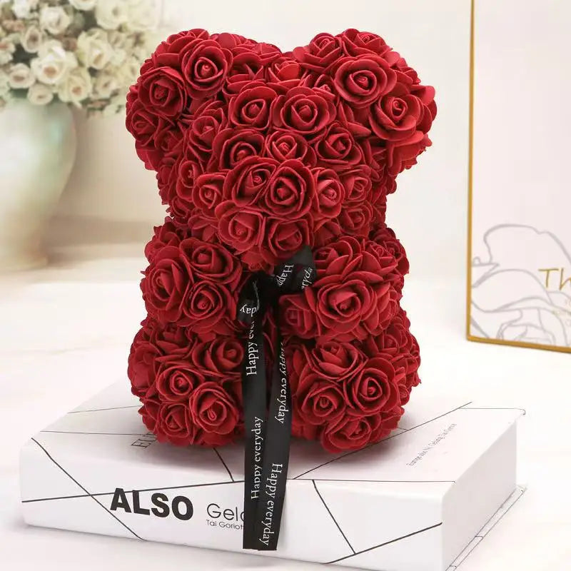 Artificial Teddy Rose Flower Bear with Box