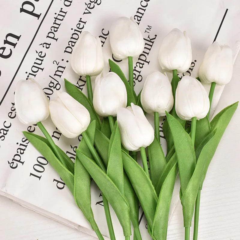 Real Touch Artificial Tulip Bouquet (3–20pcs) – Elegant Faux Flowers for Home & Wedding Decor