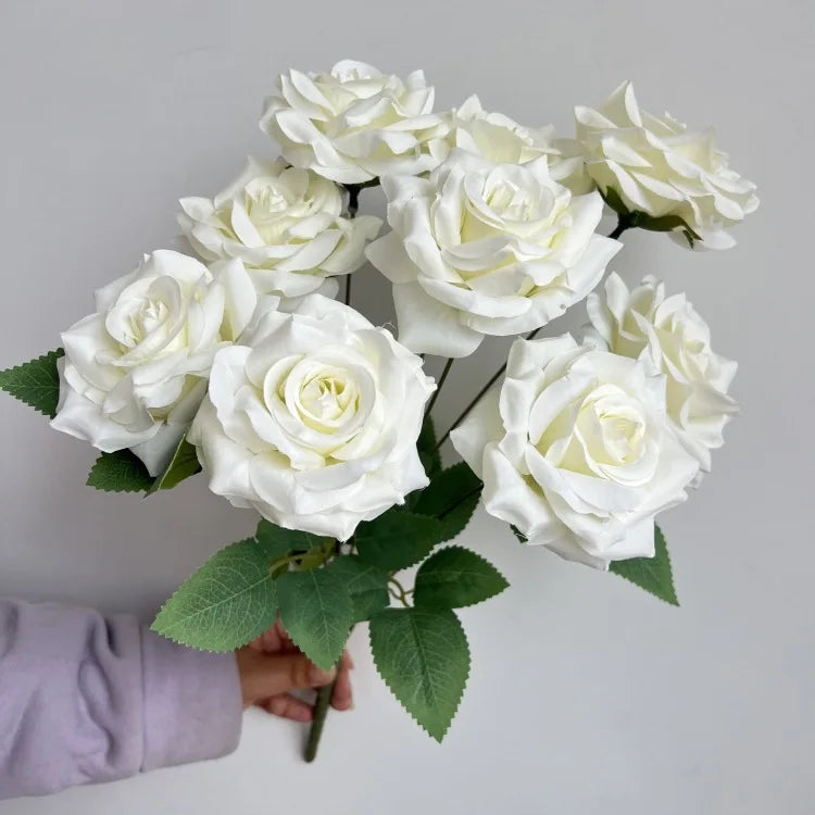 9-Head Diamond Rose Bouquet Artificial Flowers for Wedding & Home Decor