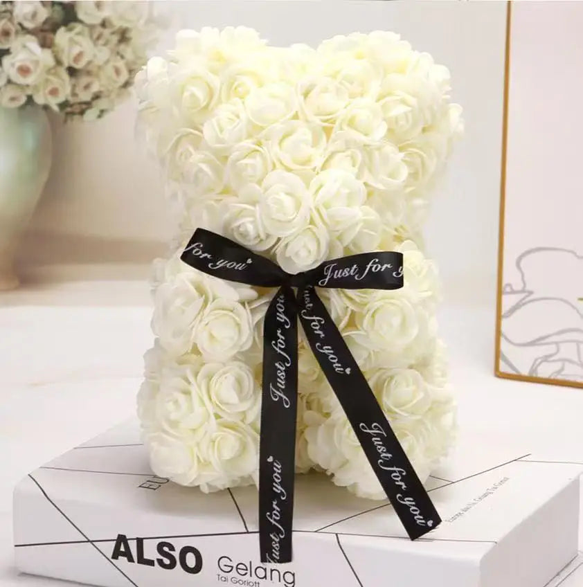 Artificial Teddy Rose Flower Bear with Box