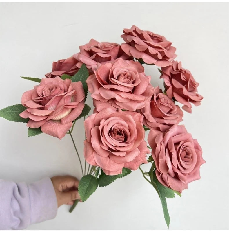 9-Head Diamond Rose Bouquet Artificial Flowers for Wedding & Home Decor