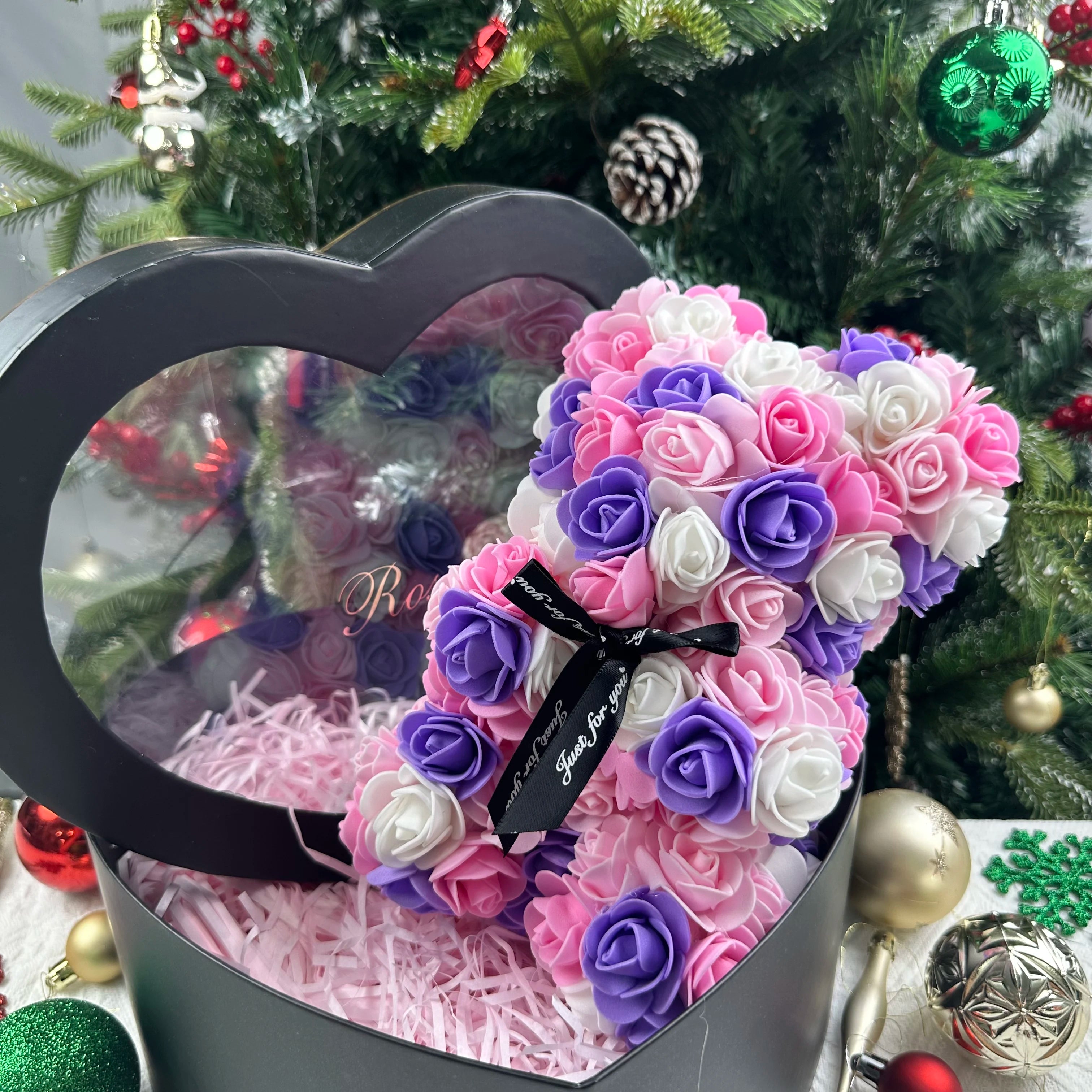 Artificial Teddy Rose Flower Bear with Box