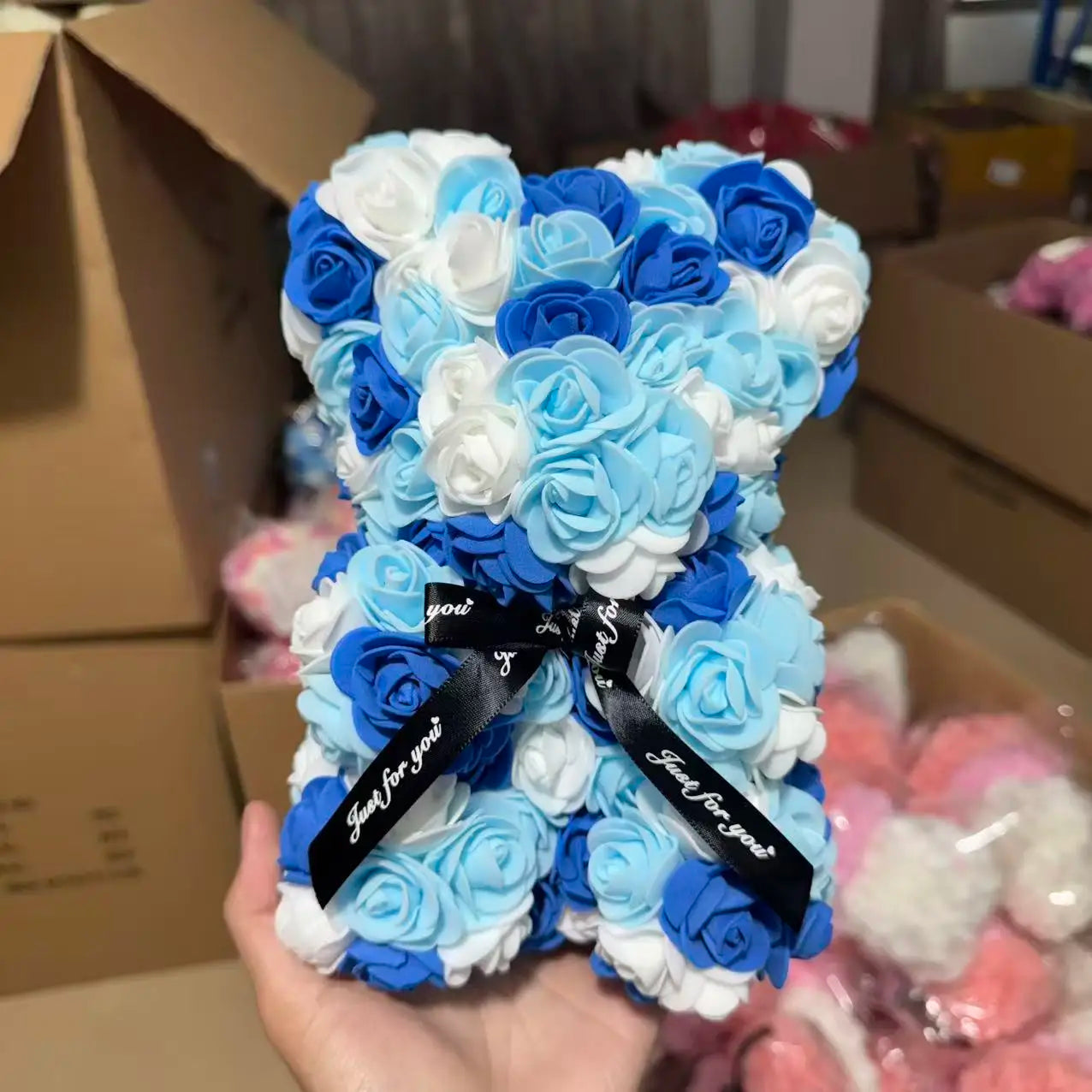 Artificial Teddy Rose Flower Bear with Box