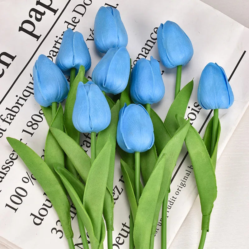 Real Touch Artificial Tulip Bouquet (3–20pcs) – Elegant Faux Flowers for Home & Wedding Decor