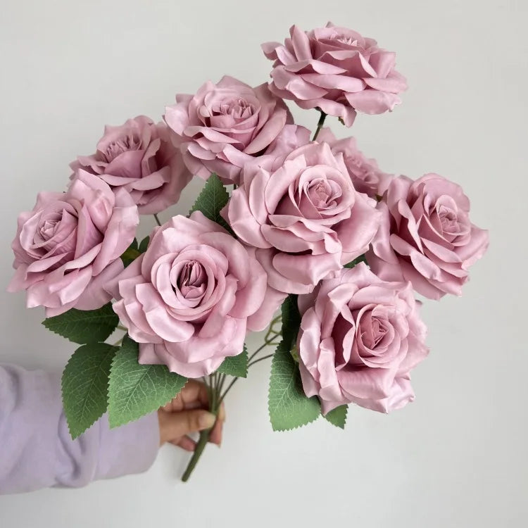 9-Head Diamond Rose Bouquet Artificial Flowers for Wedding & Home Decor