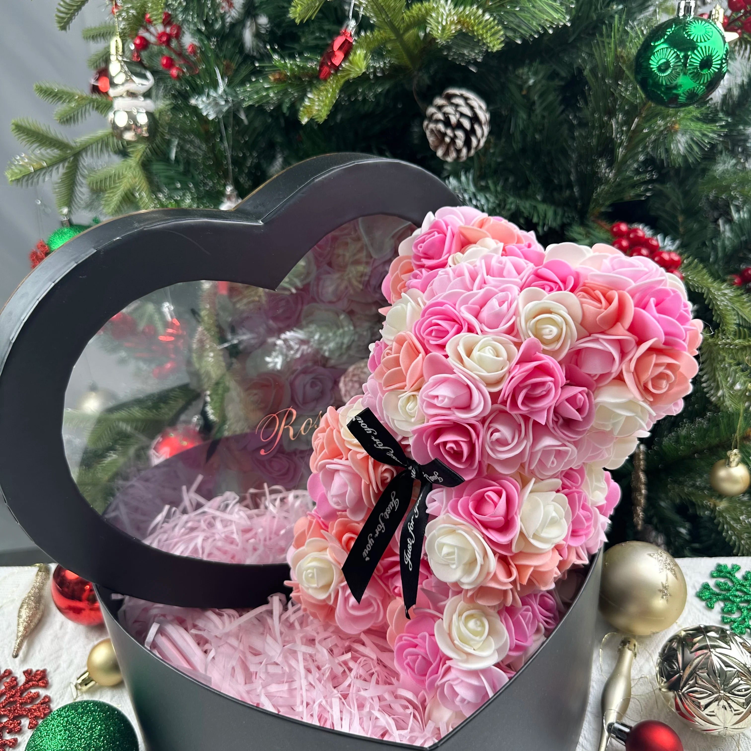 Artificial Teddy Rose Flower Bear with Box