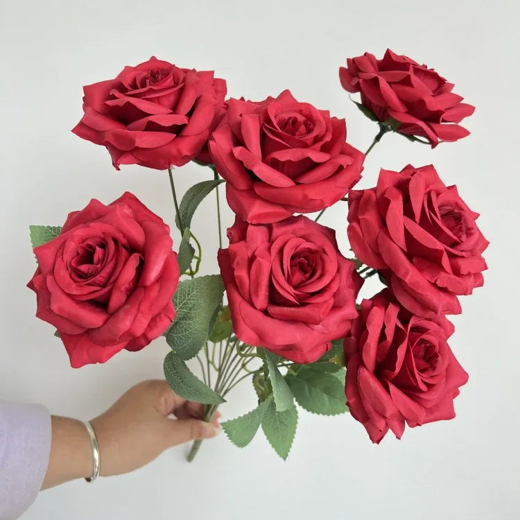 9-Head Diamond Rose Bouquet Artificial Flowers for Wedding & Home Decor