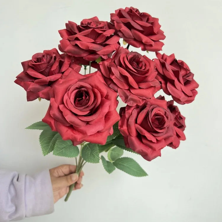 9-Head Diamond Rose Bouquet Artificial Flowers for Wedding & Home Decor