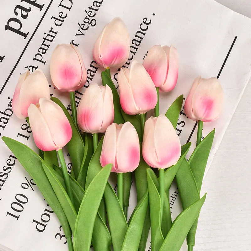 Real Touch Artificial Tulip Bouquet (3–20pcs) – Elegant Faux Flowers for Home & Wedding Decor