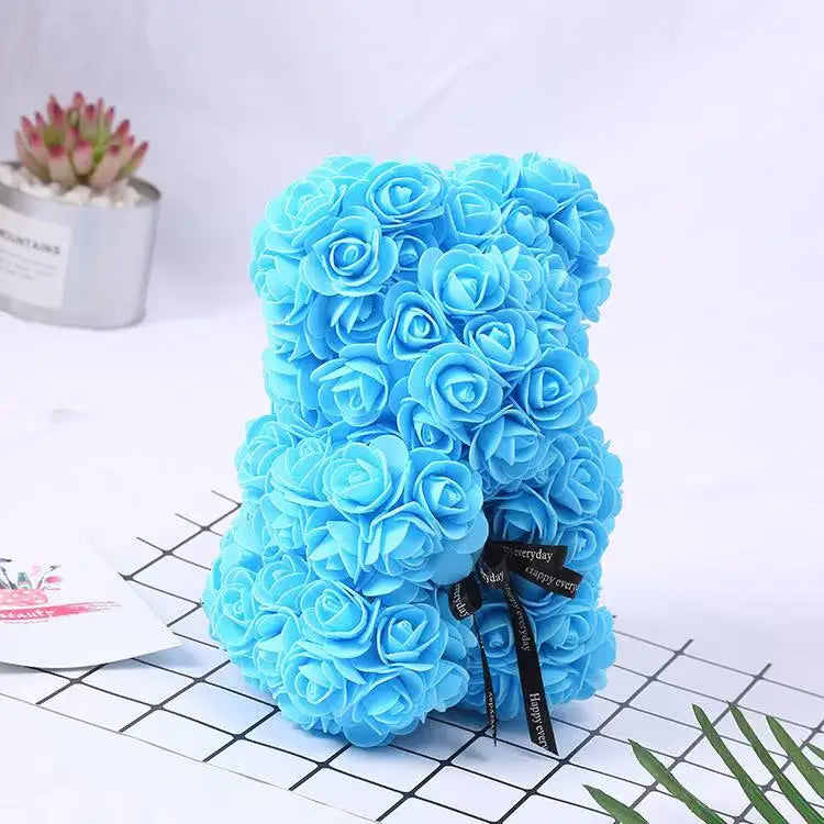 Artificial Teddy Rose Flower Bear with Box