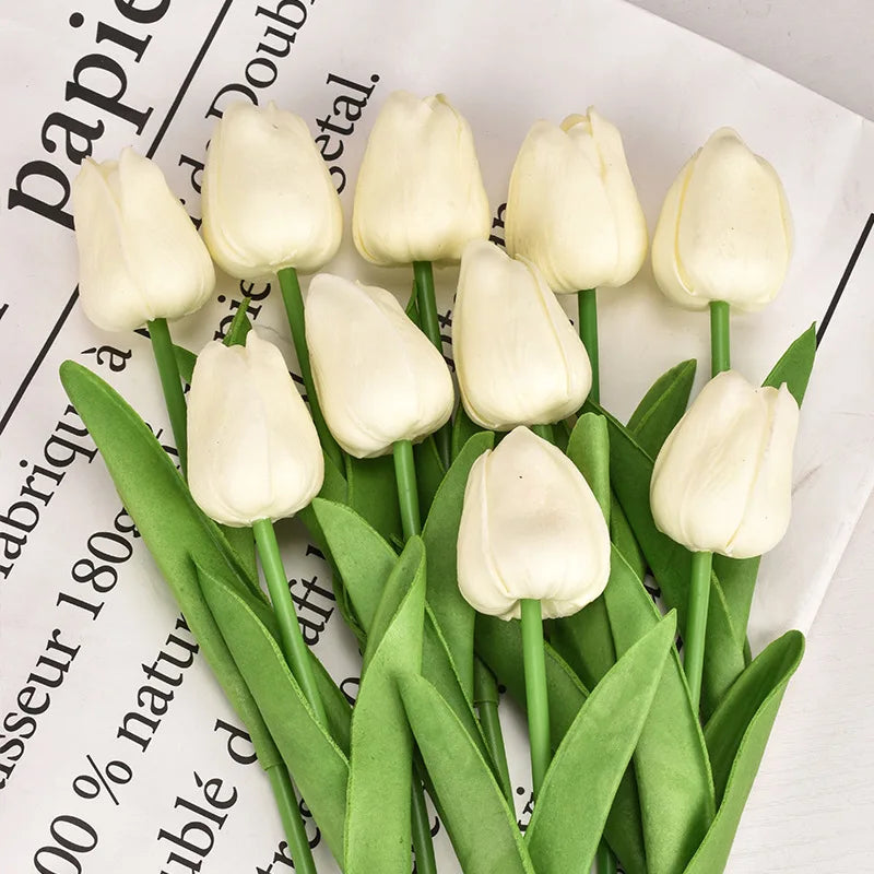 Real Touch Artificial Tulip Bouquet (3–20pcs) – Elegant Faux Flowers for Home & Wedding Decor