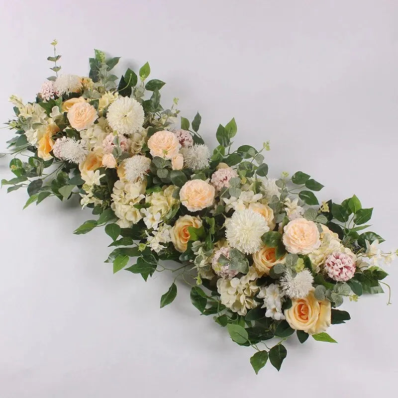 100cm Luxury White Rose Flower Row – Elegant Artificial Wedding & Event Decor