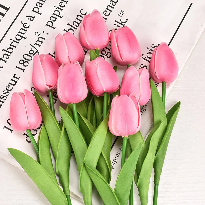Real Touch Artificial Tulip Bouquet (3–20pcs) – Elegant Faux Flowers for Home & Wedding Decor