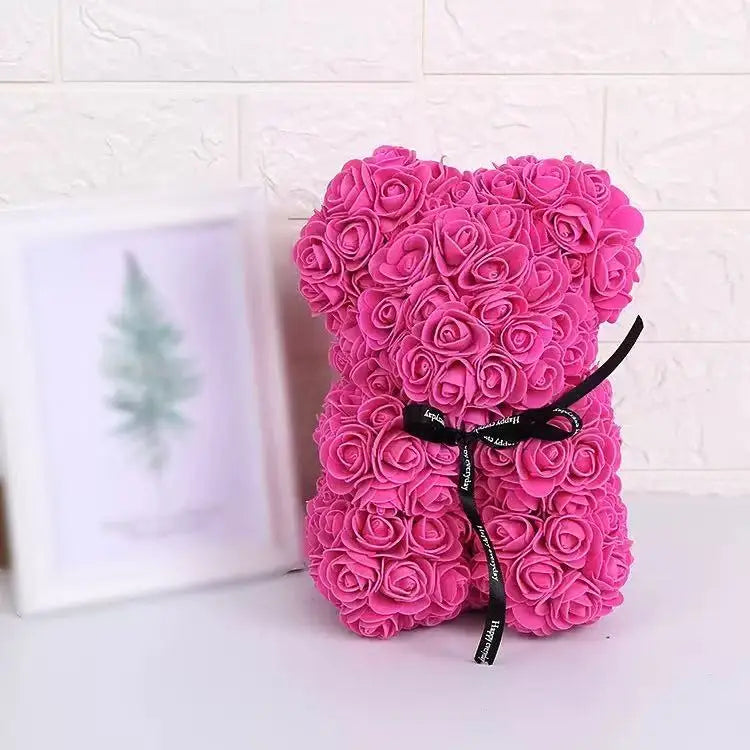 Artificial Teddy Rose Flower Bear with Box