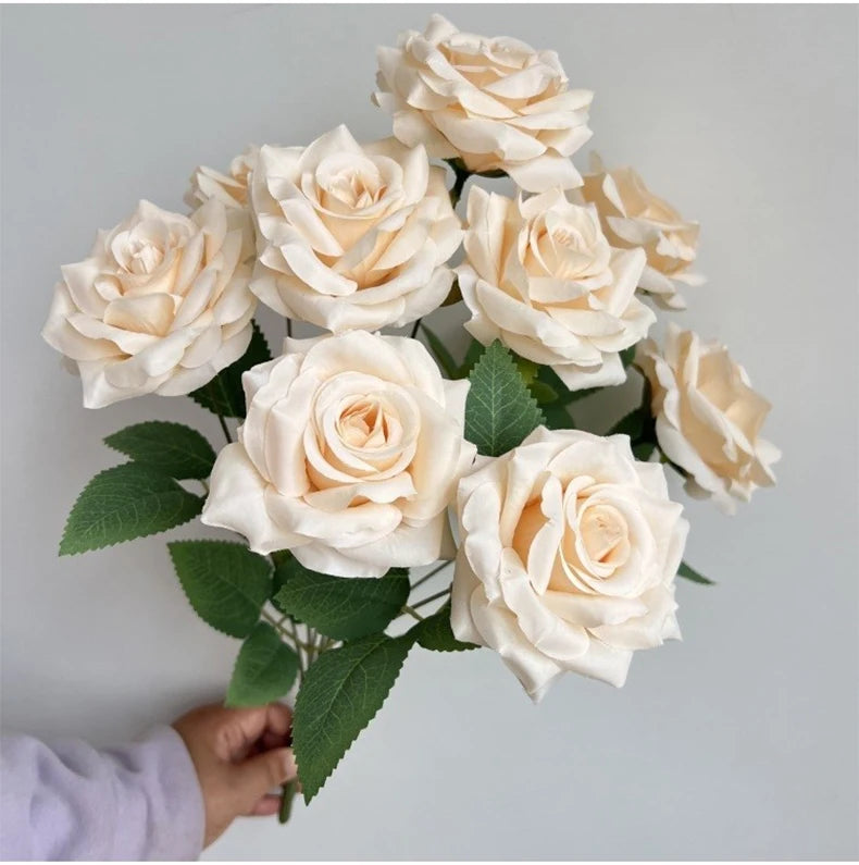 9-Head Diamond Rose Bouquet Artificial Flowers for Wedding & Home Decor