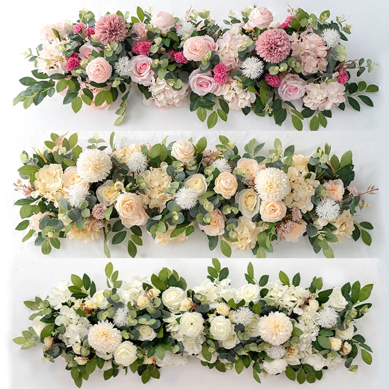 100cm Luxury White Rose Flower Row – Elegant Artificial Wedding & Event Decor