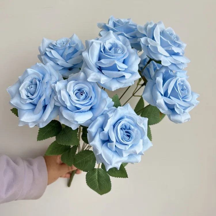 9-Head Diamond Rose Bouquet Artificial Flowers for Wedding & Home Decor