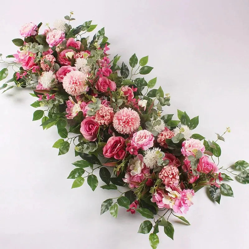 100cm Luxury White Rose Flower Row – Elegant Artificial Wedding & Event Decor