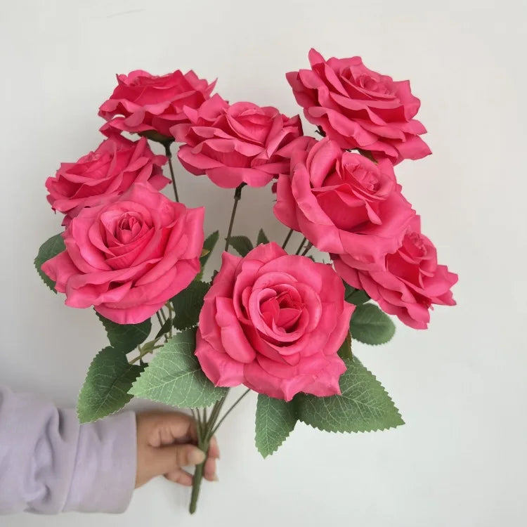 9-Head Diamond Rose Bouquet Artificial Flowers for Wedding & Home Decor